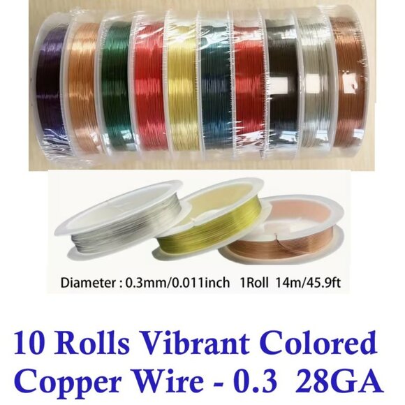 10 Rolls of Vibrant Colored Copper Wire - 0.3mm Thick, Flexible - Picture 1 of 3